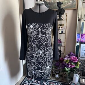 SHEIN Black and White Spider Web Long Sleeve Dress